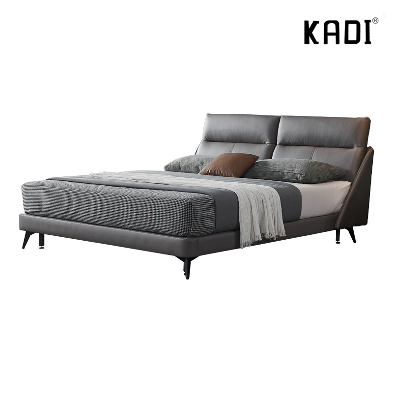 Luxury bedding comfortable queen size solid wood real leather bed sets