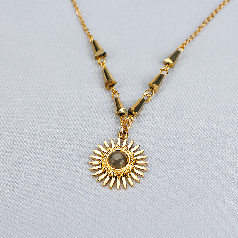 Fancy Bijoux Jewelry Sun Flower With Natural Stone Stainless Steel ...