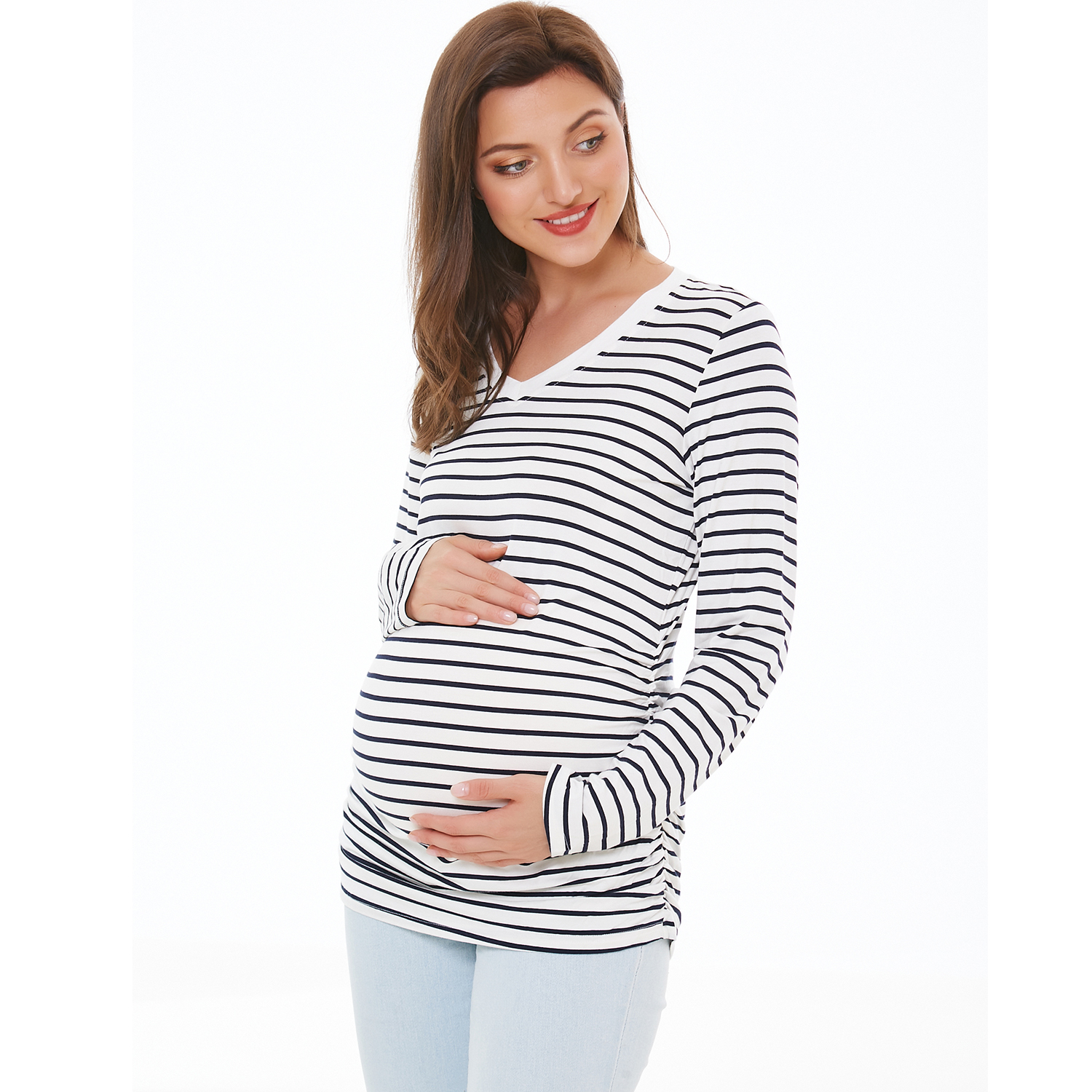 Smallshow Womens Maternity Shirts Long Sleeve Pregnancy Clothes Tops 3-Pack 