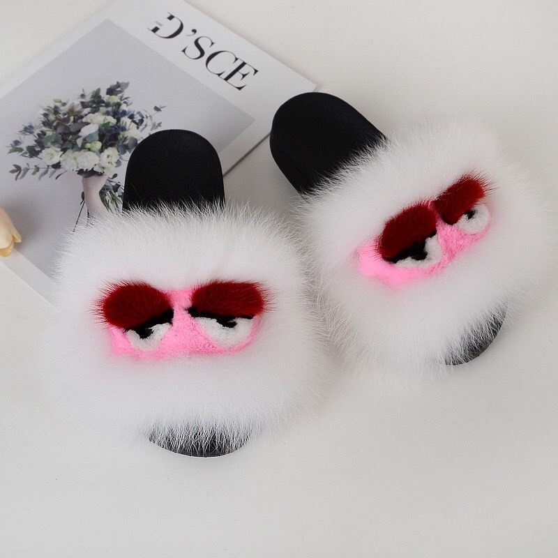 New Design Women real fur slippers Furry Slippers Summer Indoor slippers fluffy-copy
