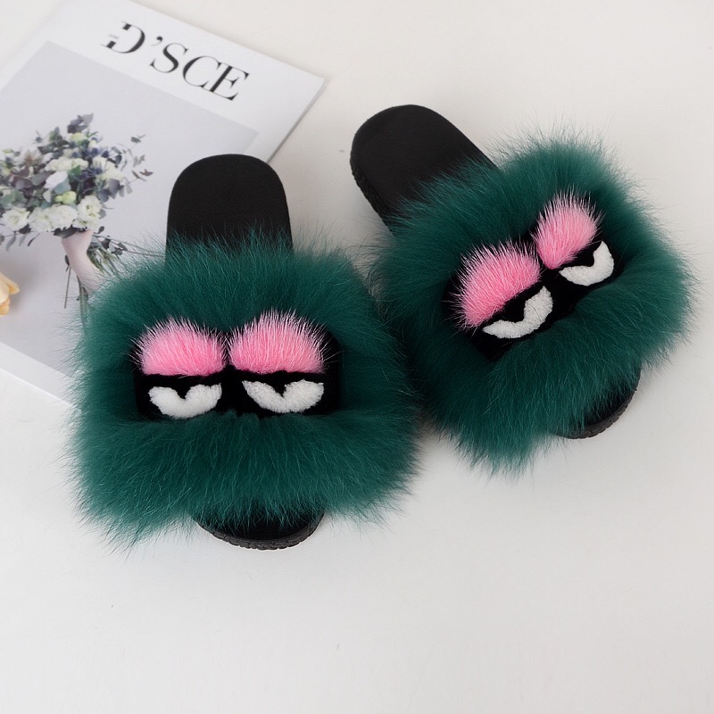 New Design Women real fur slippers Furry Slippers Summer Indoor slippers fluffy-copy
