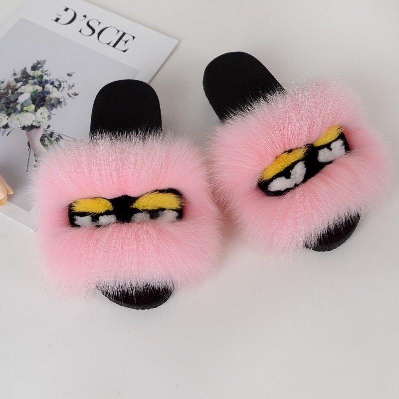New Design Women real fur slippers Furry Slippers Summer Indoor slippers fluffy-copy