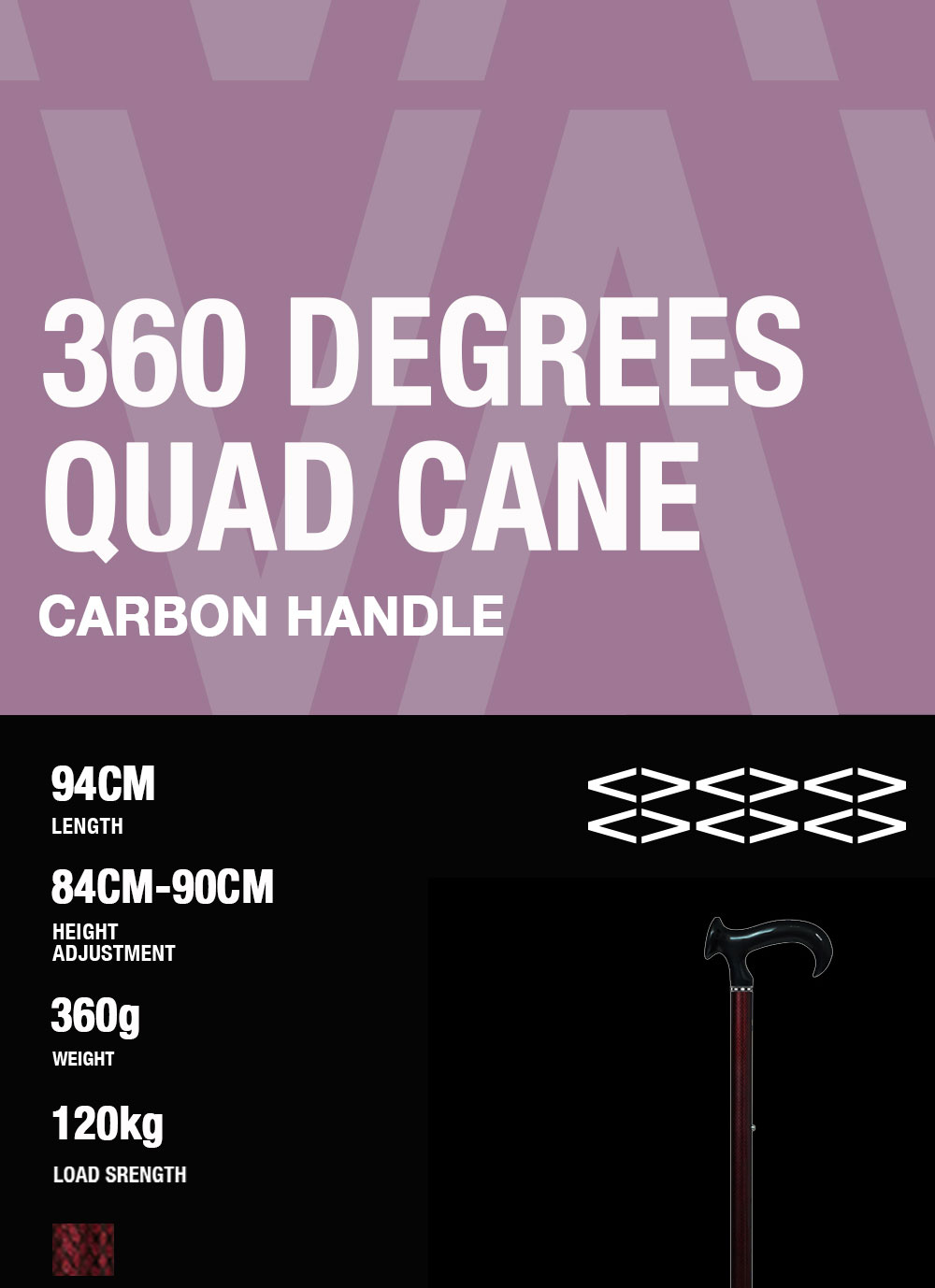 Carbon Fiber 360° Movable Q24 Quad Walking Cane High Strength Cane
