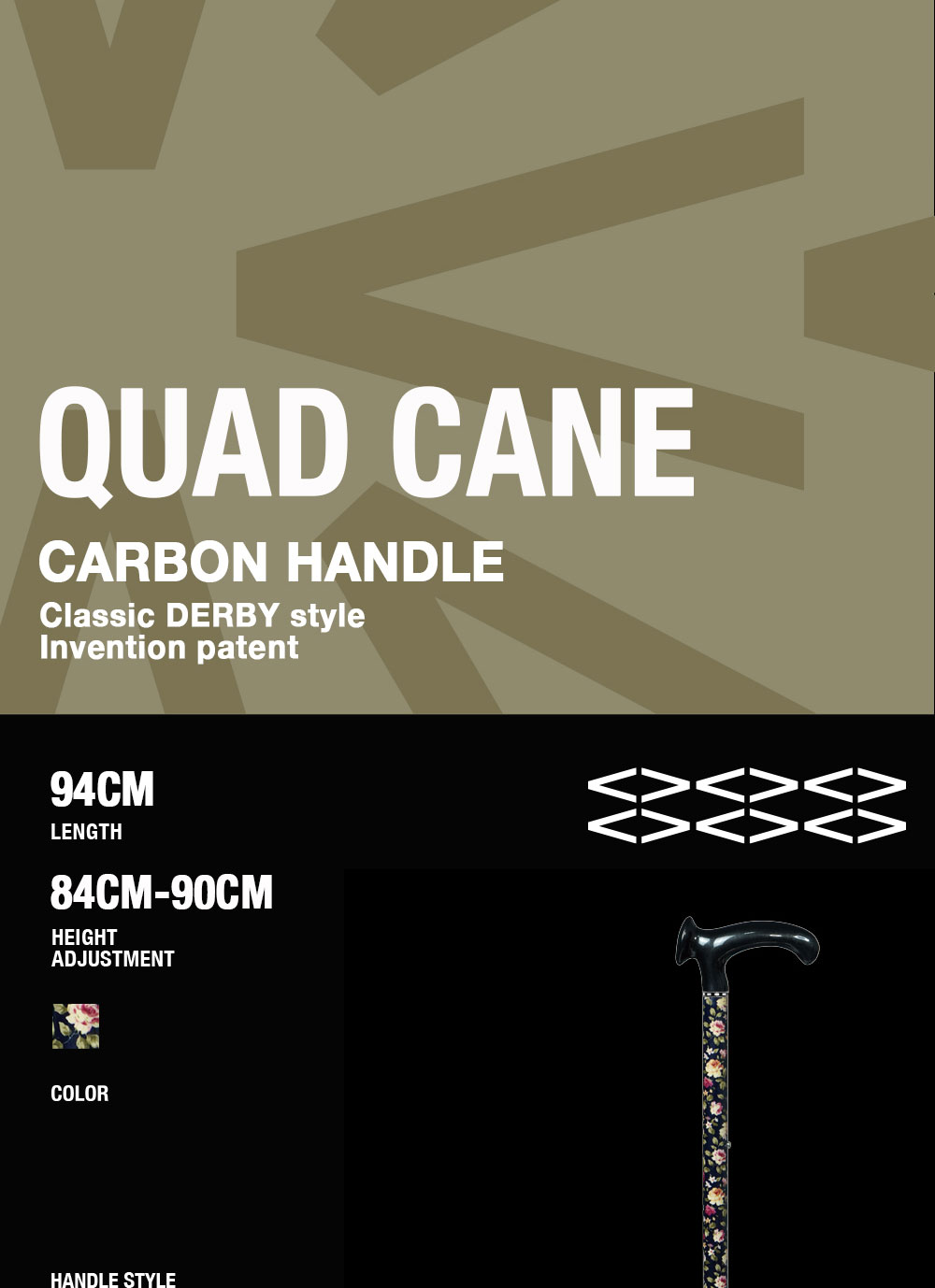 Carbon Fiber Adjustable Folding Walking Quad Cane Carbon Cane