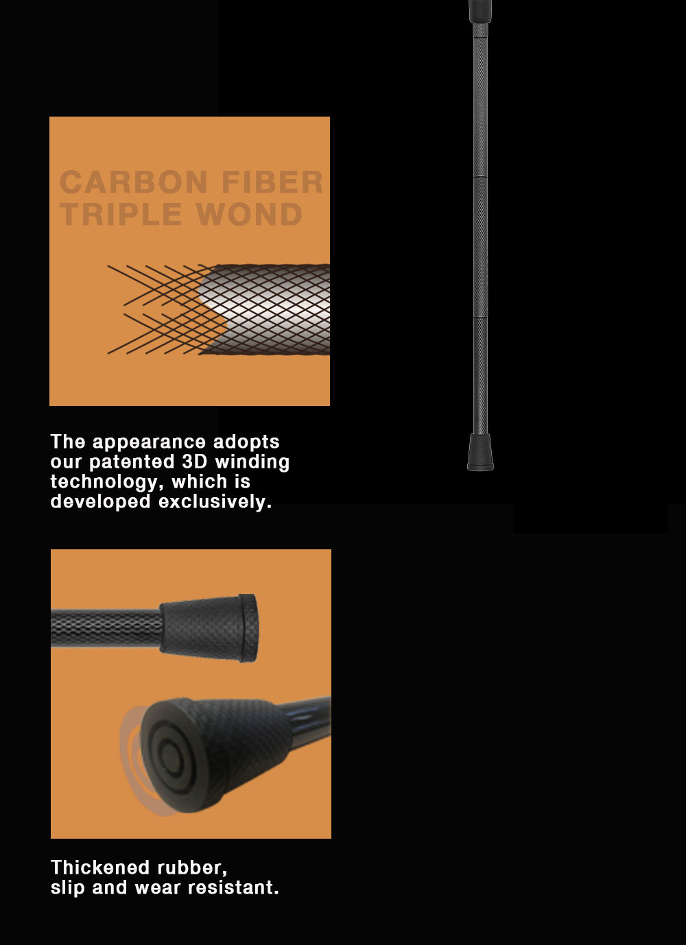 Black Folding Cane Carbon Fiber Walking Cane Custom Wholesale
