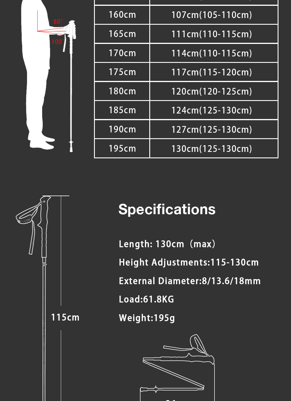 Carbon Fiber Flick Lock Trekking Pole Distance Folding Z Hiking Pole Manufacturer