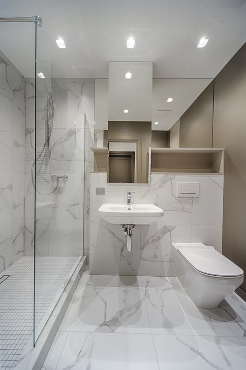bathrooms with 24 x 24 tile walls