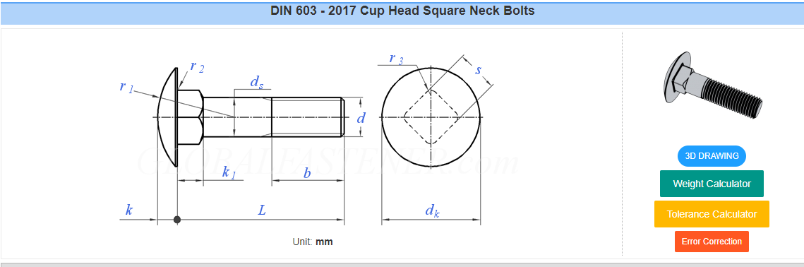 Din603 - Carriage Bolts/Cup Head Square Neck Bolts Custom Wholesale