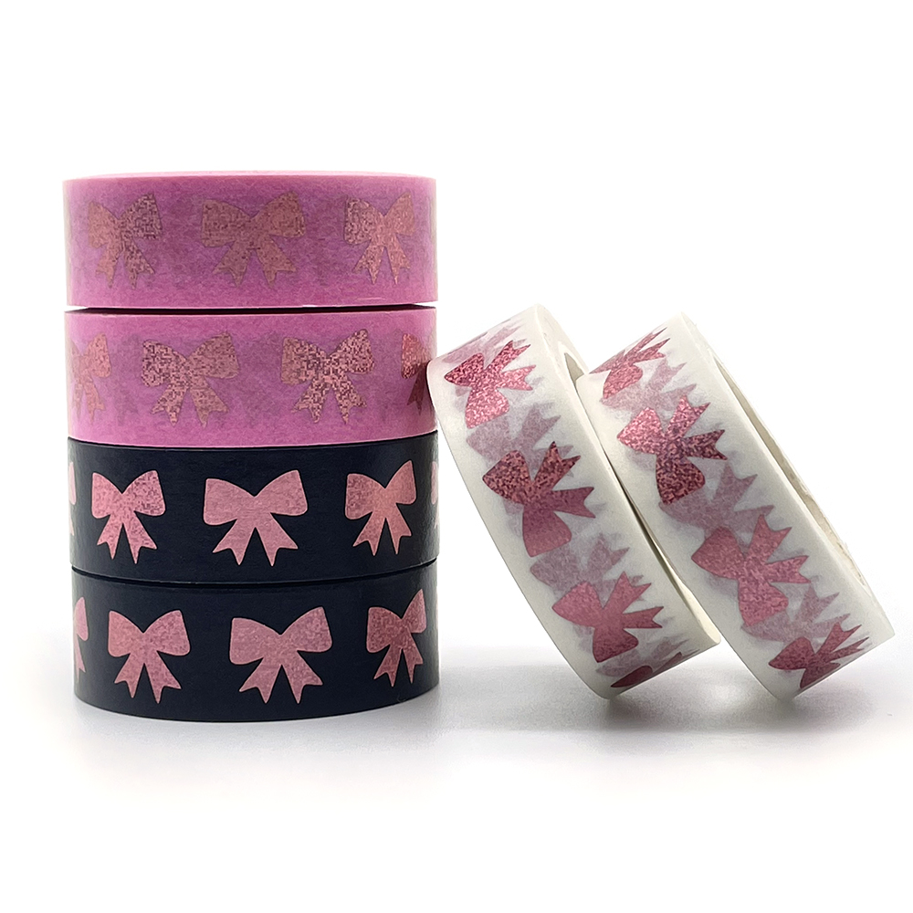 15MM*10M solid color pink glitter foil bow washi tape