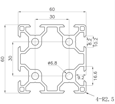 Profile 8 60x60 light, natural Maximum usable length 6000mm