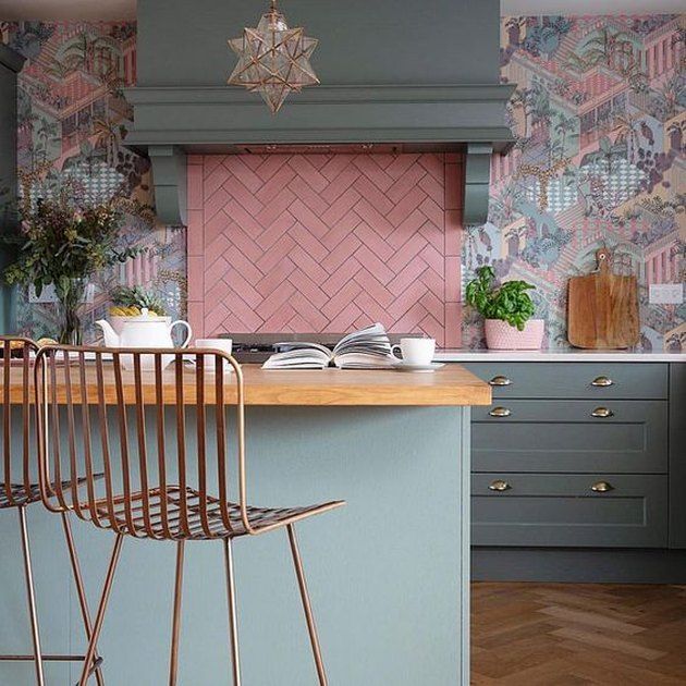 Pink Herringbone Kitchen