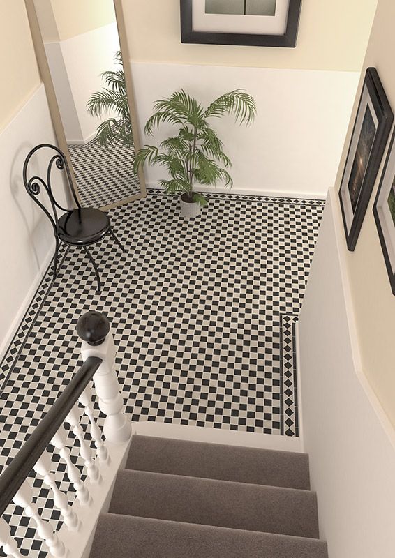 Victorian White & Black Checkerboard Mosaic Mosaic Tiles