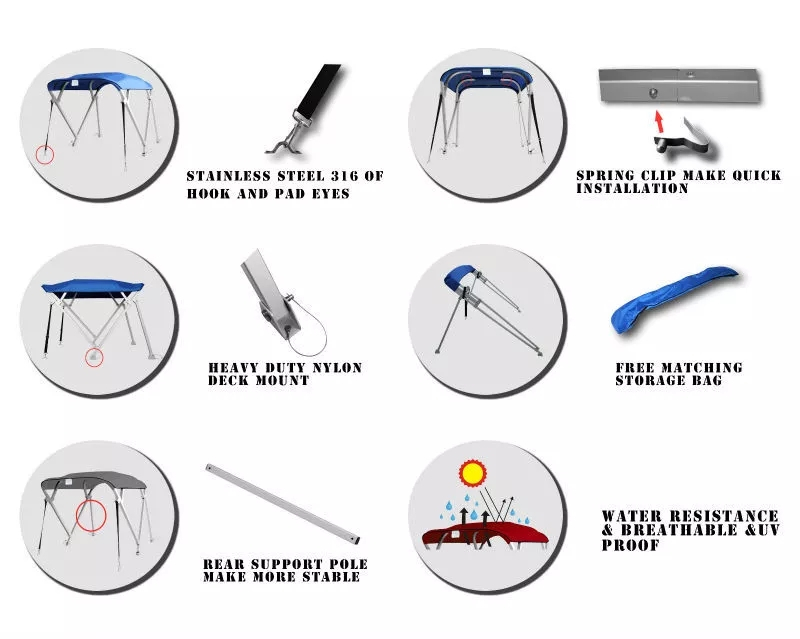 HOMFUL 4 Bow Square Tube Boat Sun Canopy Cover Bimini Top Tent With