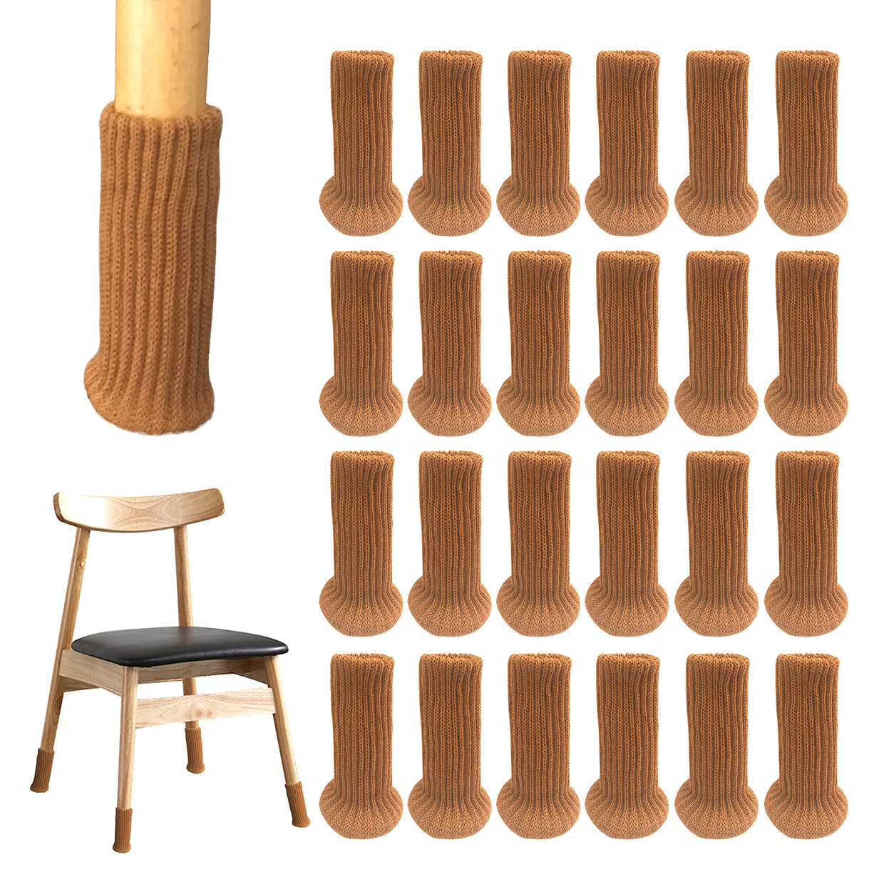 (Brown, Set of 24) Elastic Wood Furniture Leg Protectors(CN Stock)