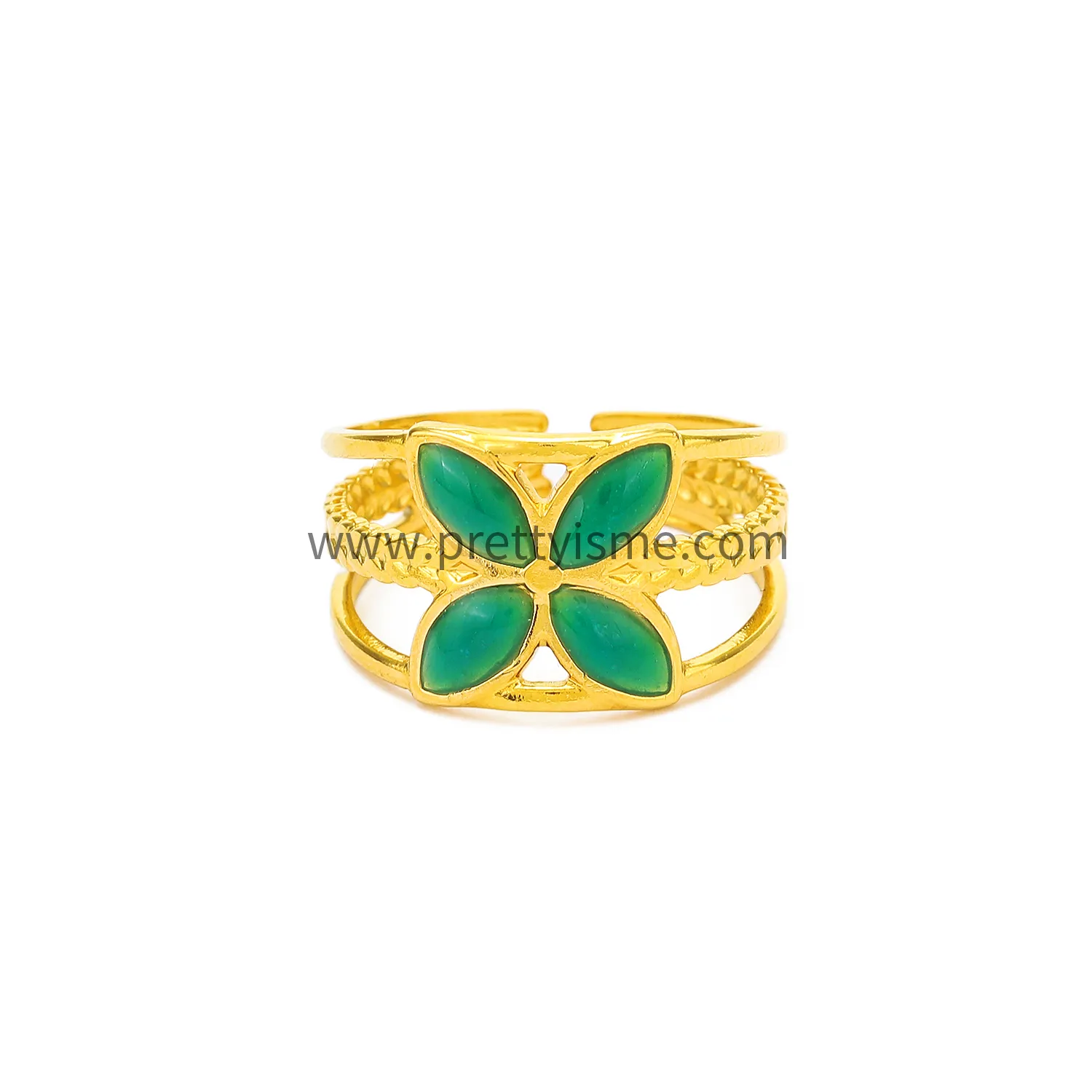 Stainless Steel Open Cutout Ring Gold Plated 18K Green Drip Ring (5).webp