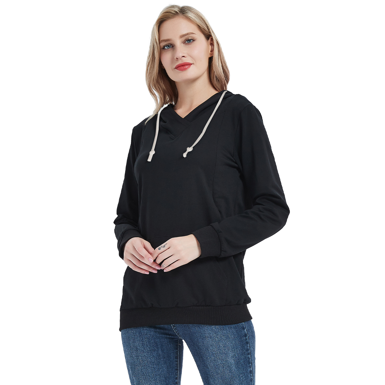 Bhome Maternity Hoodies Long Sleeve Pregnancy Shirt Sweatshirts Maternity Tops with Side Zip Up 