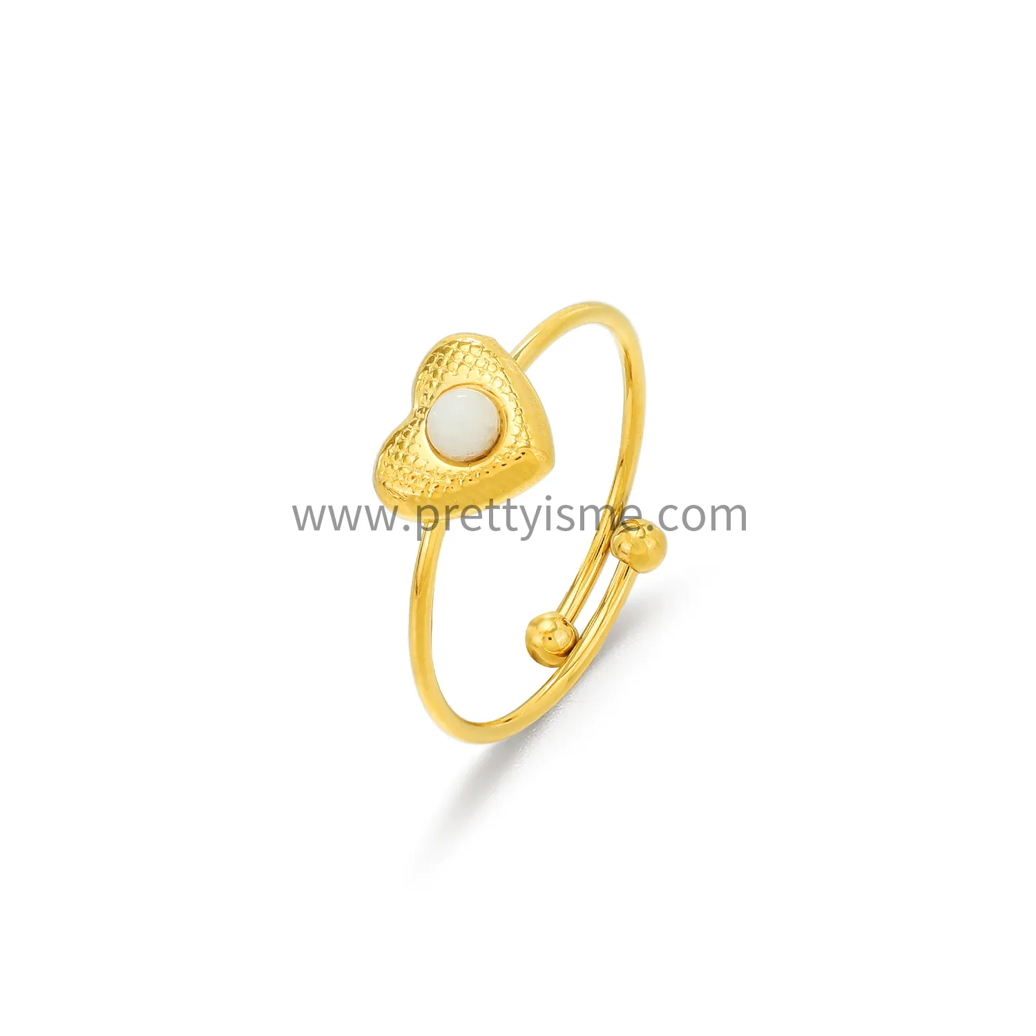 Lovely Stainless Steel Heart Ring in 18k Gold Plated Set with White Stones Open Ring (5).webp