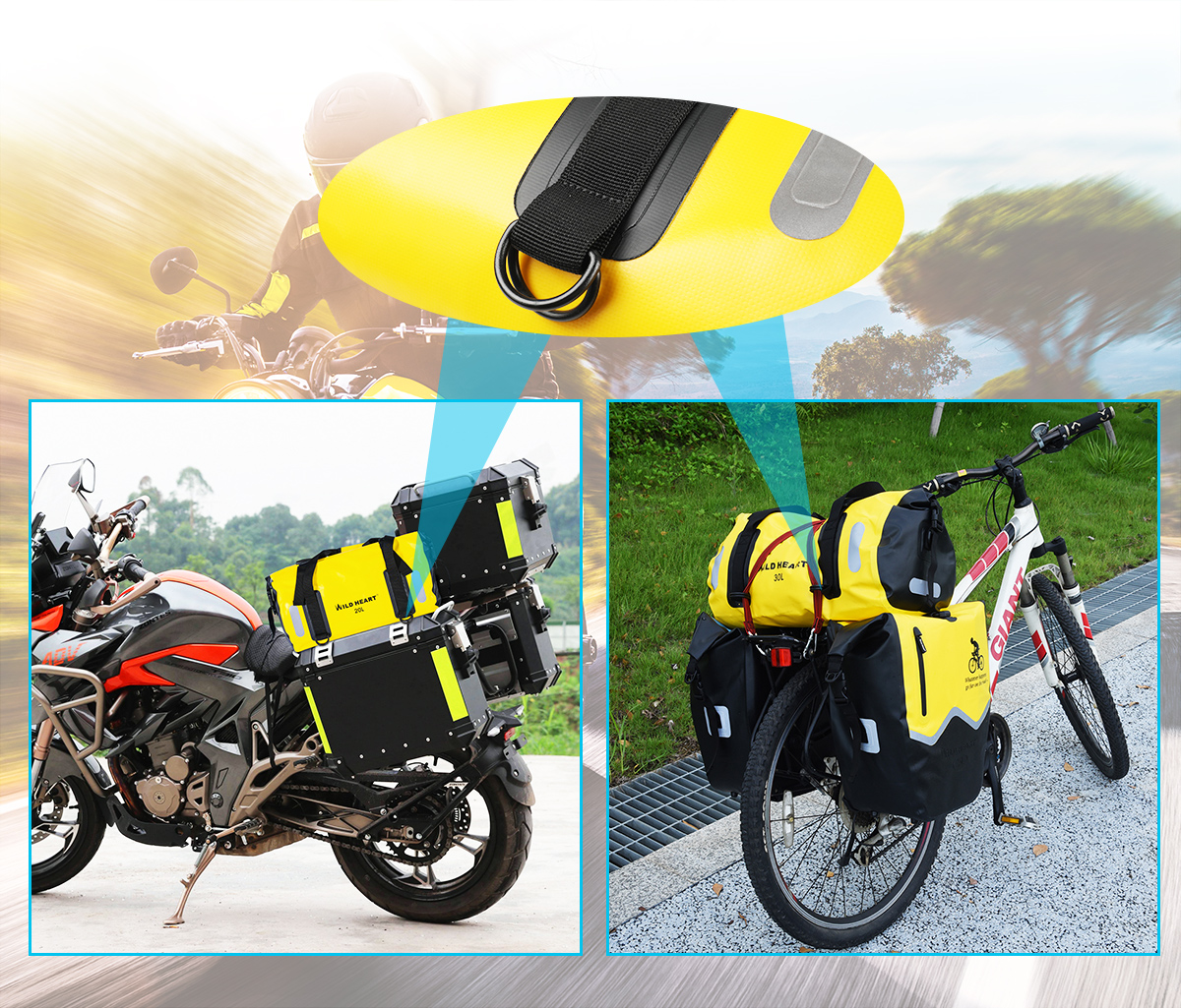  WILD HEART Waterproof Bag 55L 66L 77L Motorcycle Dry Duffel Bag  for Travel,Motorcycling, Cycling,Hiking,Camping (55L, Yellow) : Automotive