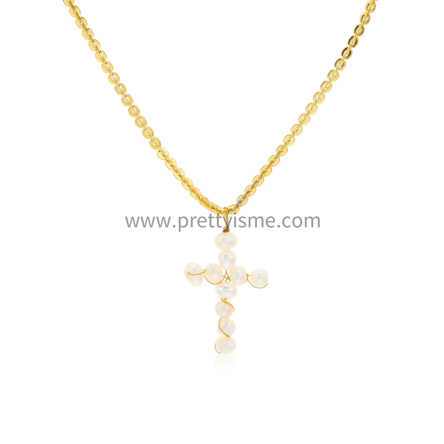 Pearl Cross Pendant Stainless Steel Gold Plated 18K Necklace Small Disc Delicate Necklace (5).webp