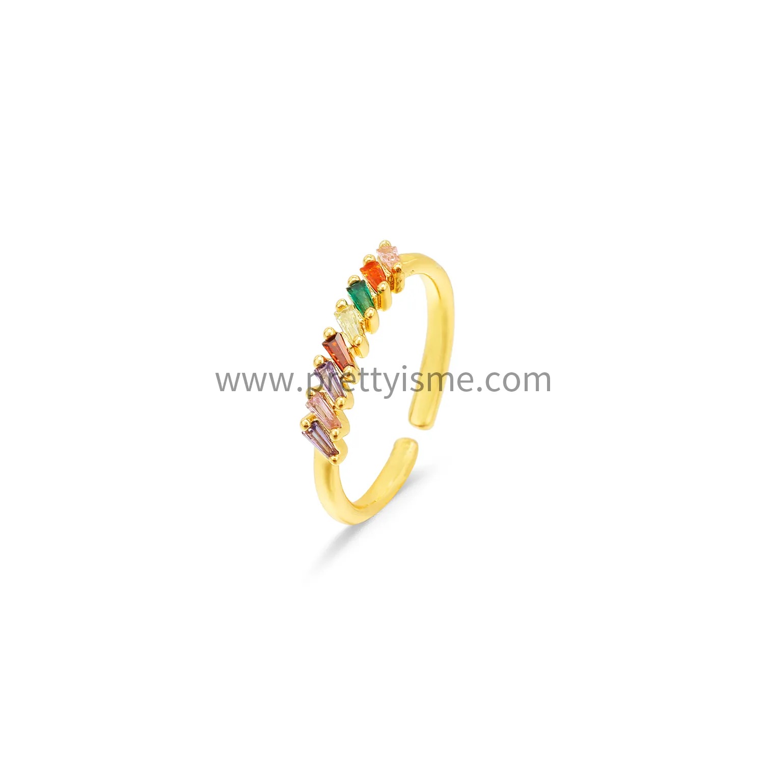 Charming Stainless Steel 18k Gold Plated Thin Ring Open Set with Multi-Colored Row of Diamonds (5).webp