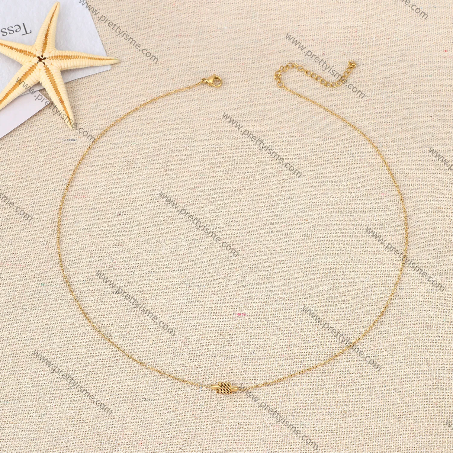 Minimalist Thin Stainless Steel 18k Gold Plated Necklace with Multiple Small Rings.webp