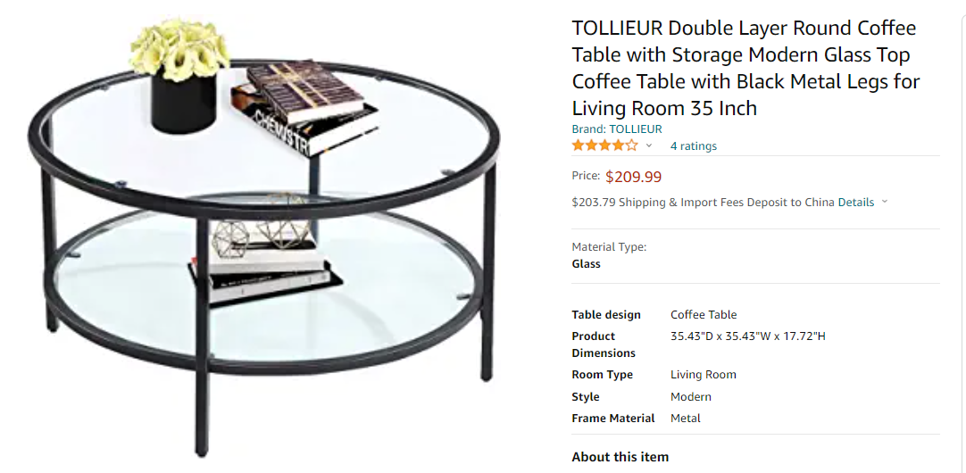 Home Glass coffee table with large storage space coffee table black (US including shipping)