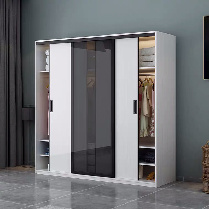 Nordic style hotel home bedroom furniture warehouse sells glass door wardrobe