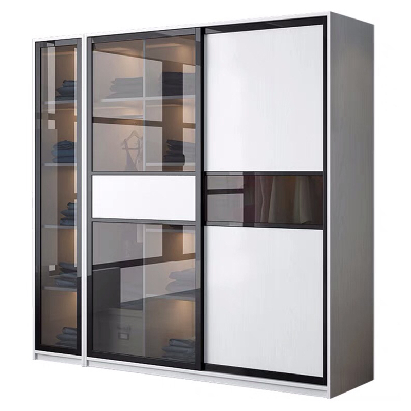 Nordic style hotel home bedroom furniture warehouse sells glass door wardrobe