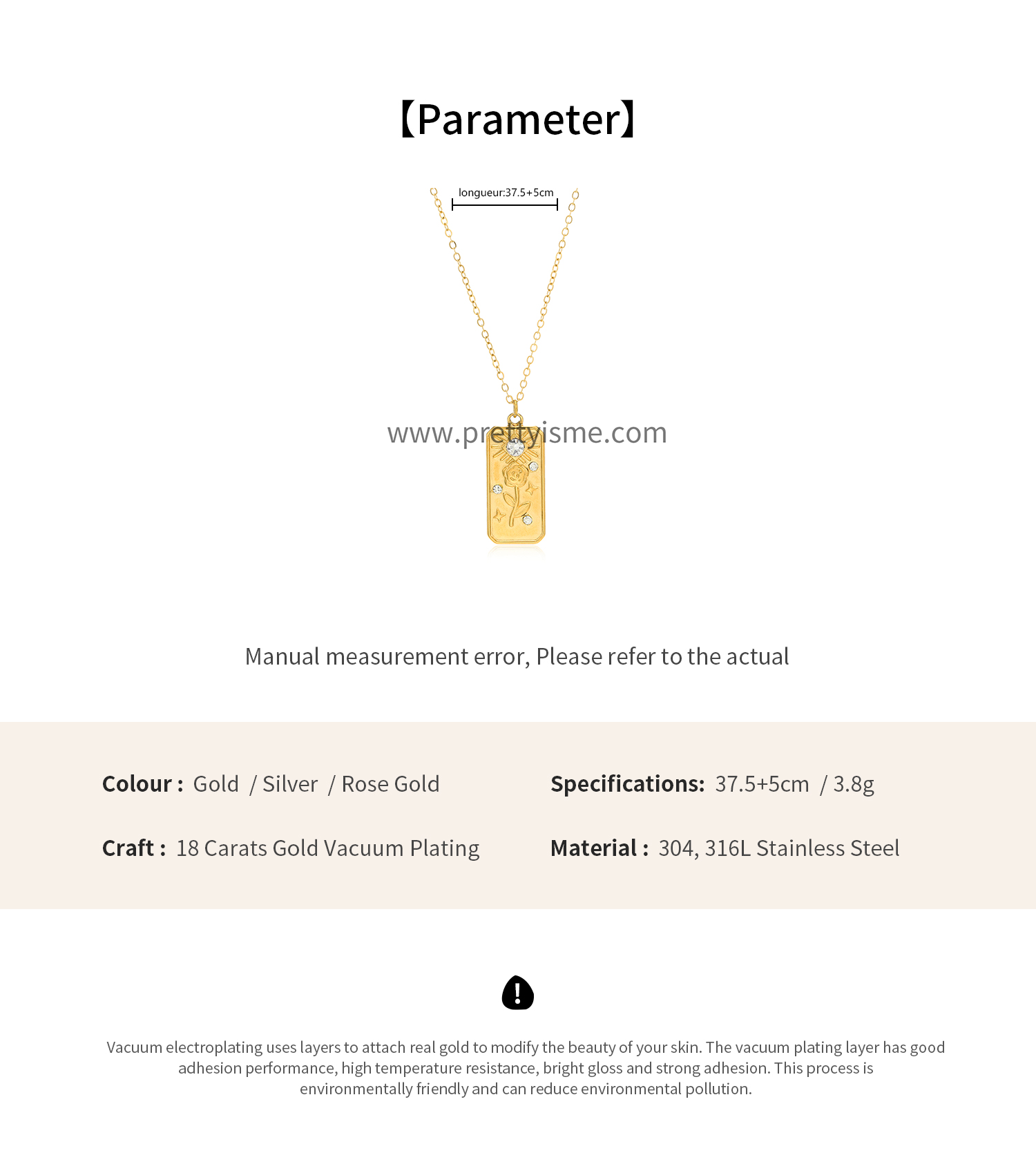 Thin Necklace Gold Plated 18K with Square Pendant Everyday Rose Pattern with Sparkling Diamonds (6).webp