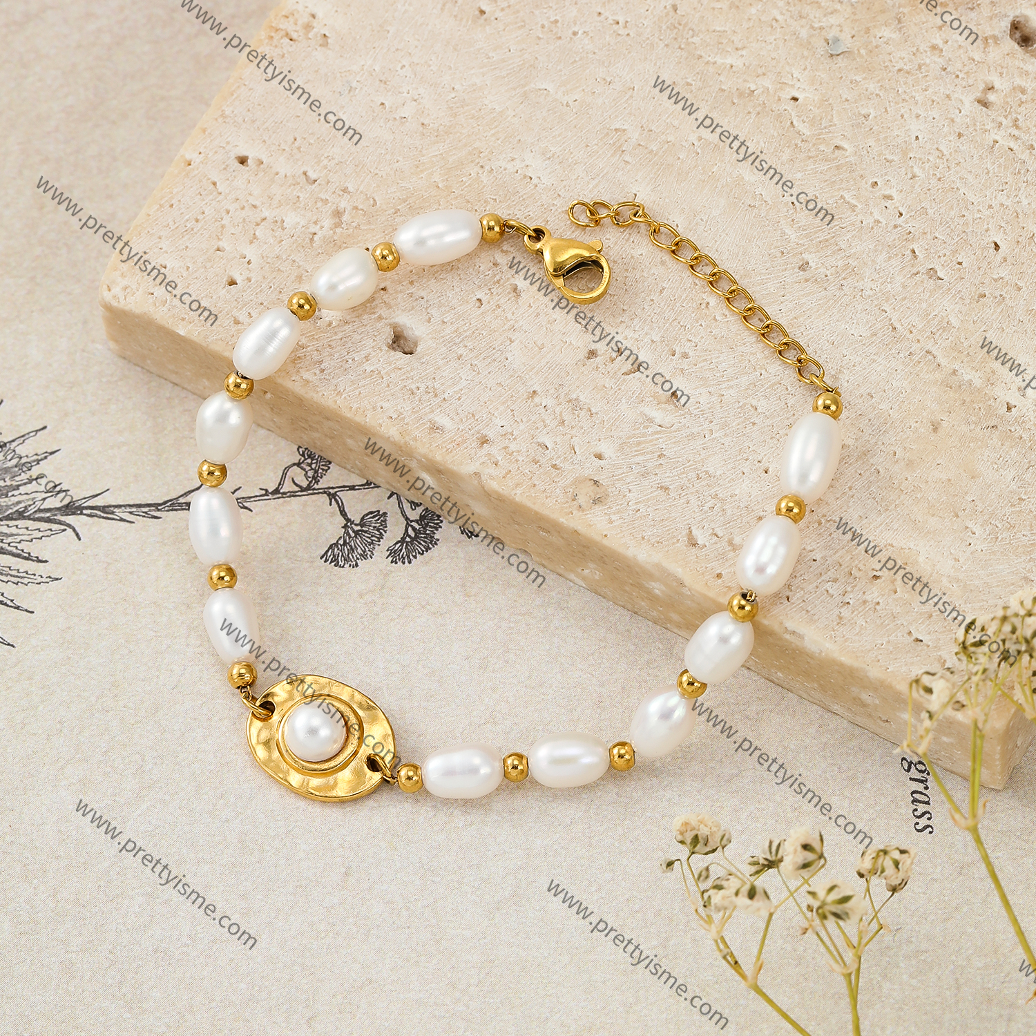Pearl Bracelet Gold Plated 18K Gentle Delicate Bracelet with Small Gold Beads (2).webp