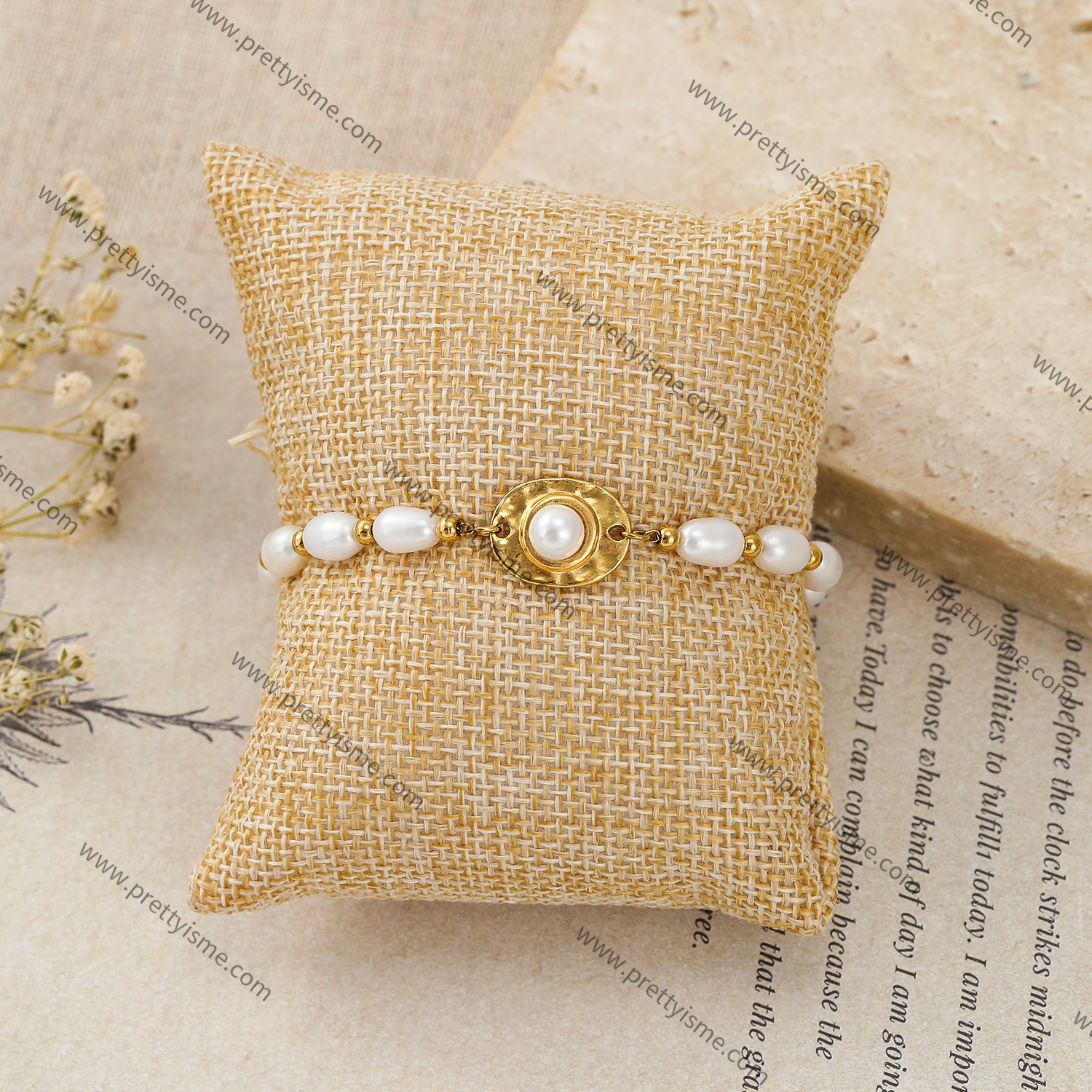 Pearl Bracelet Gold Plated 18K Gentle Delicate Bracelet with Small Gold Beads.webp