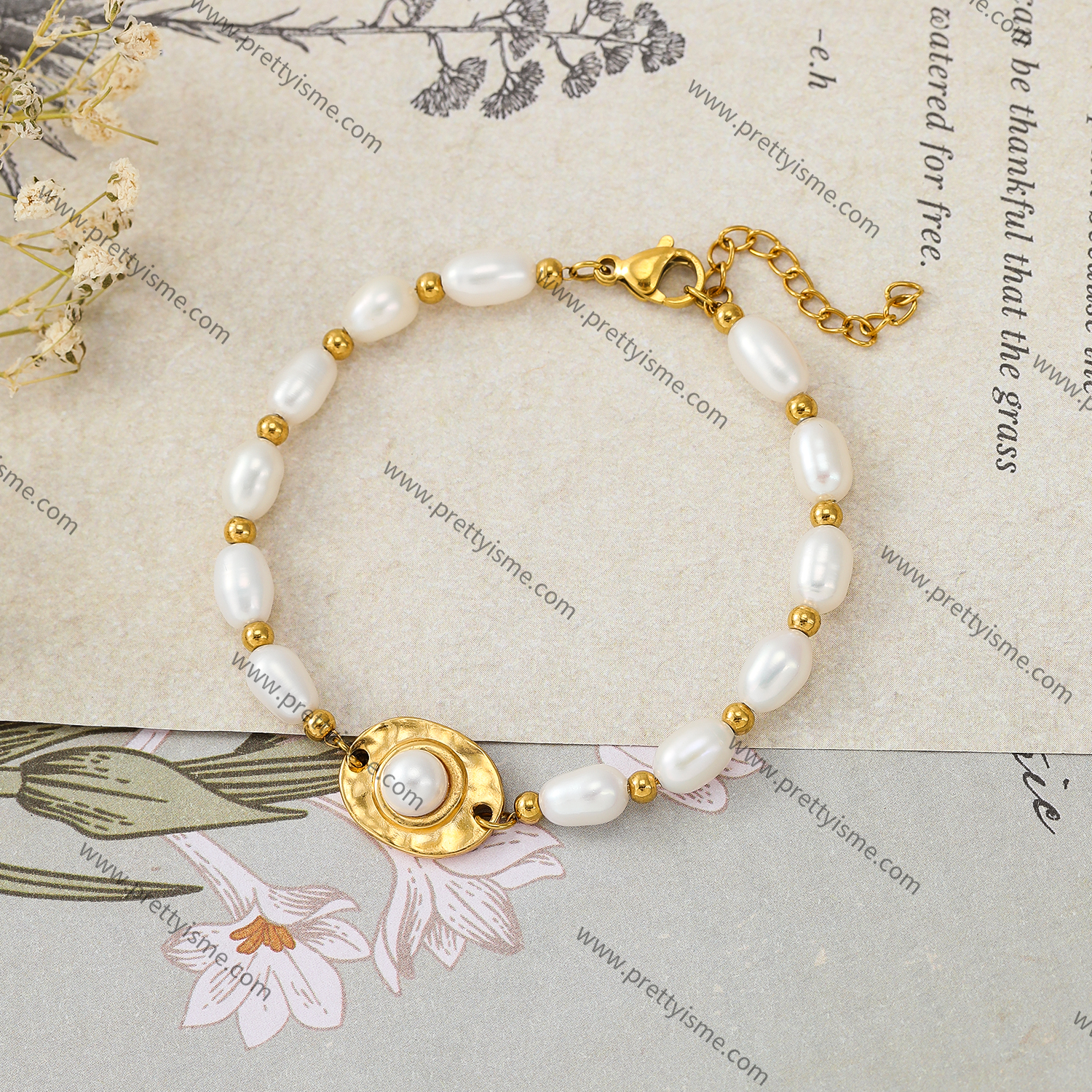 Pearl Bracelet Gold Plated 18K Gentle Delicate Bracelet with Small Gold Beads (3).webp