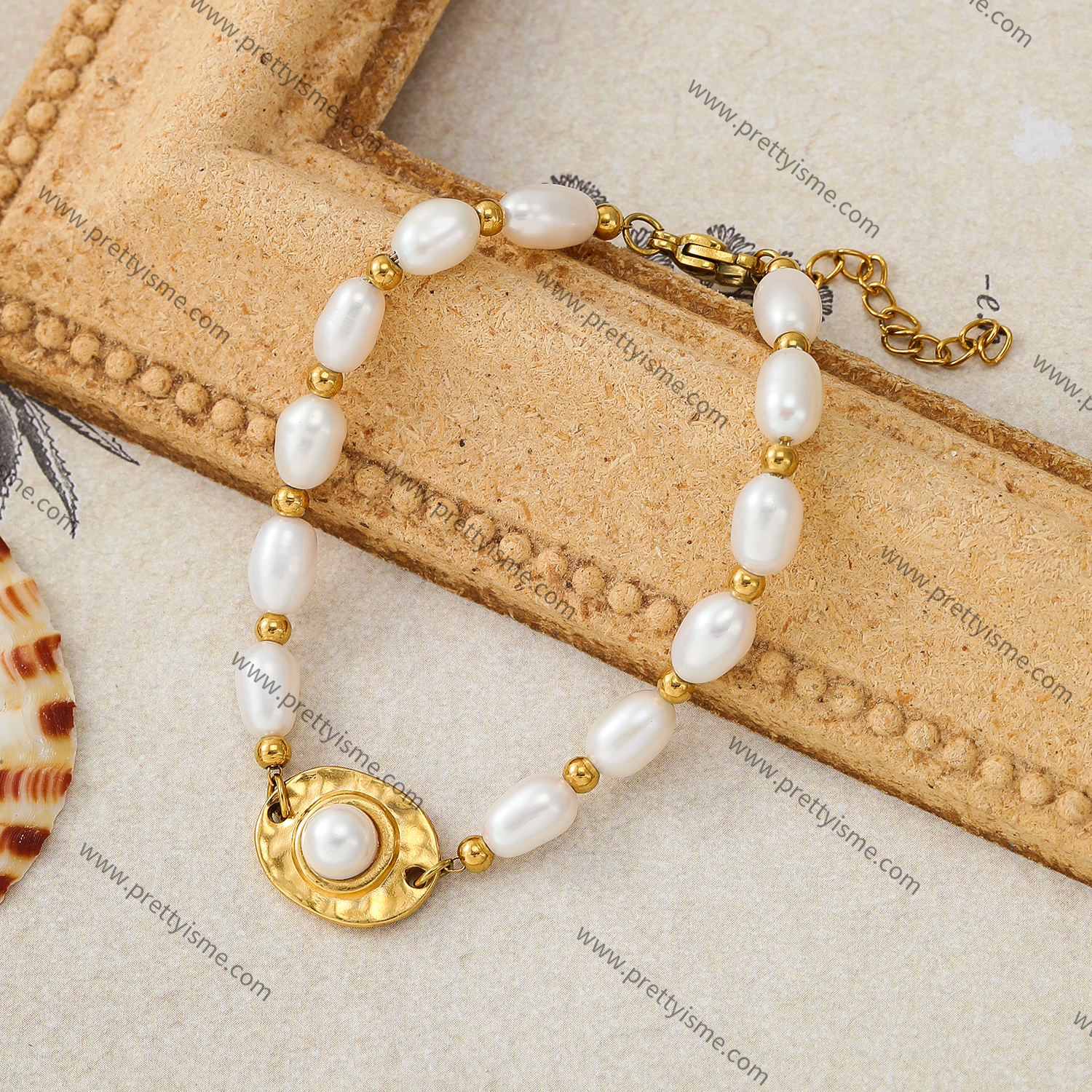 Pearl Bracelet Gold Plated 18K Gentle Delicate Bracelet with Small Gold Beads (4).webp