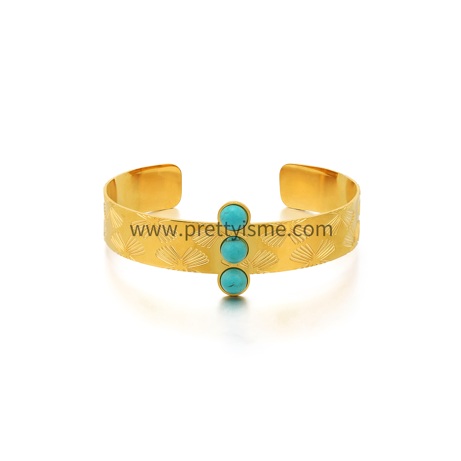 Wide Bracelet Gold Plated 18K Inlaid Turquoise Open Bracelet Carved Pattern (5).webp