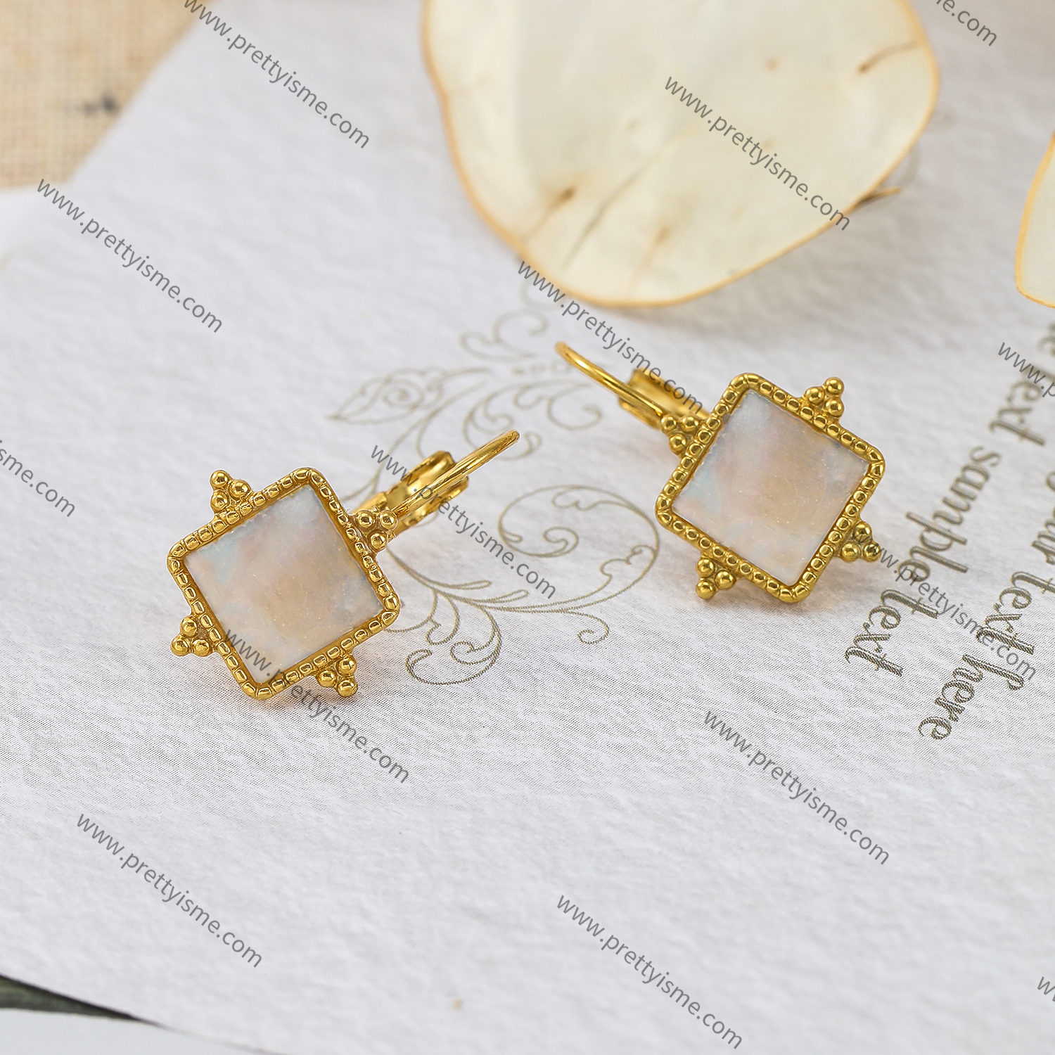 Square Stone Earrings 18K Gold Plated Simple Style Waterproof Stud Earrings (2).webp