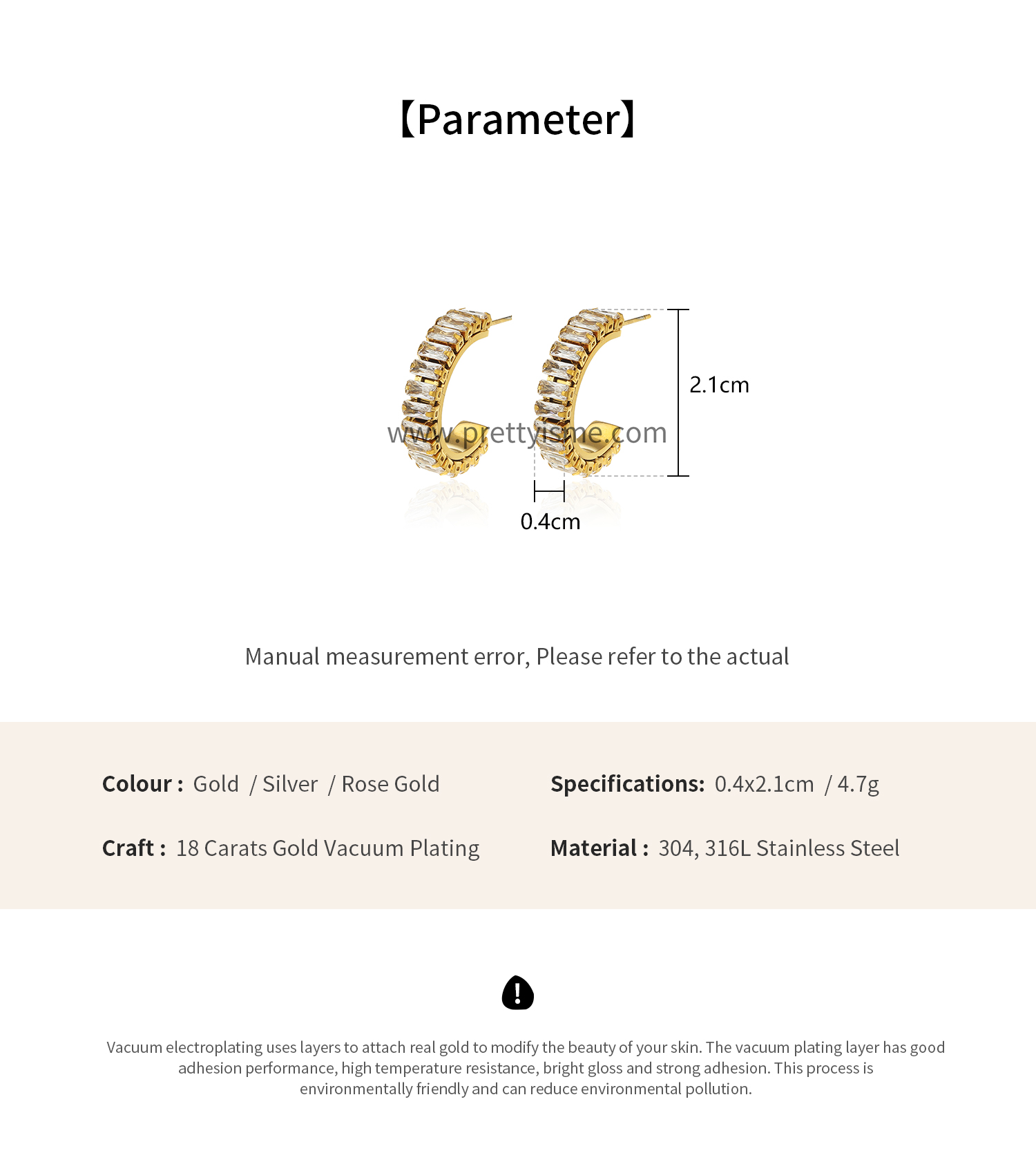 Half Circle Diamond Earrings 18K Gold Plated Simple Style Waterproof Stud Earrings (6).webp