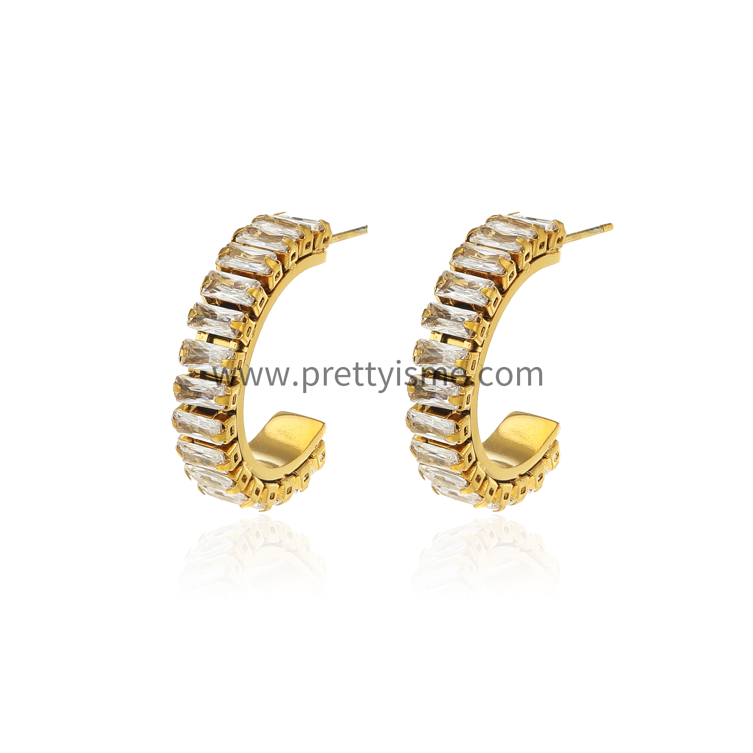 Half Circle Diamond Earrings 18K Gold Plated Simple Style Waterproof Stud Earrings (5).webp