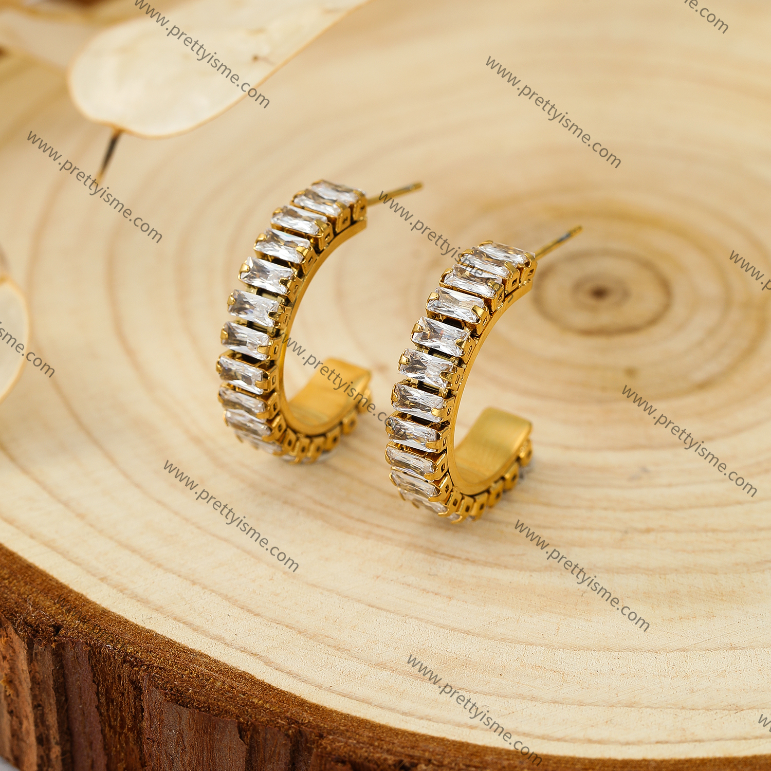 Half Circle Diamond Earrings 18K Gold Plated Simple Style Waterproof Stud Earrings (4).webp