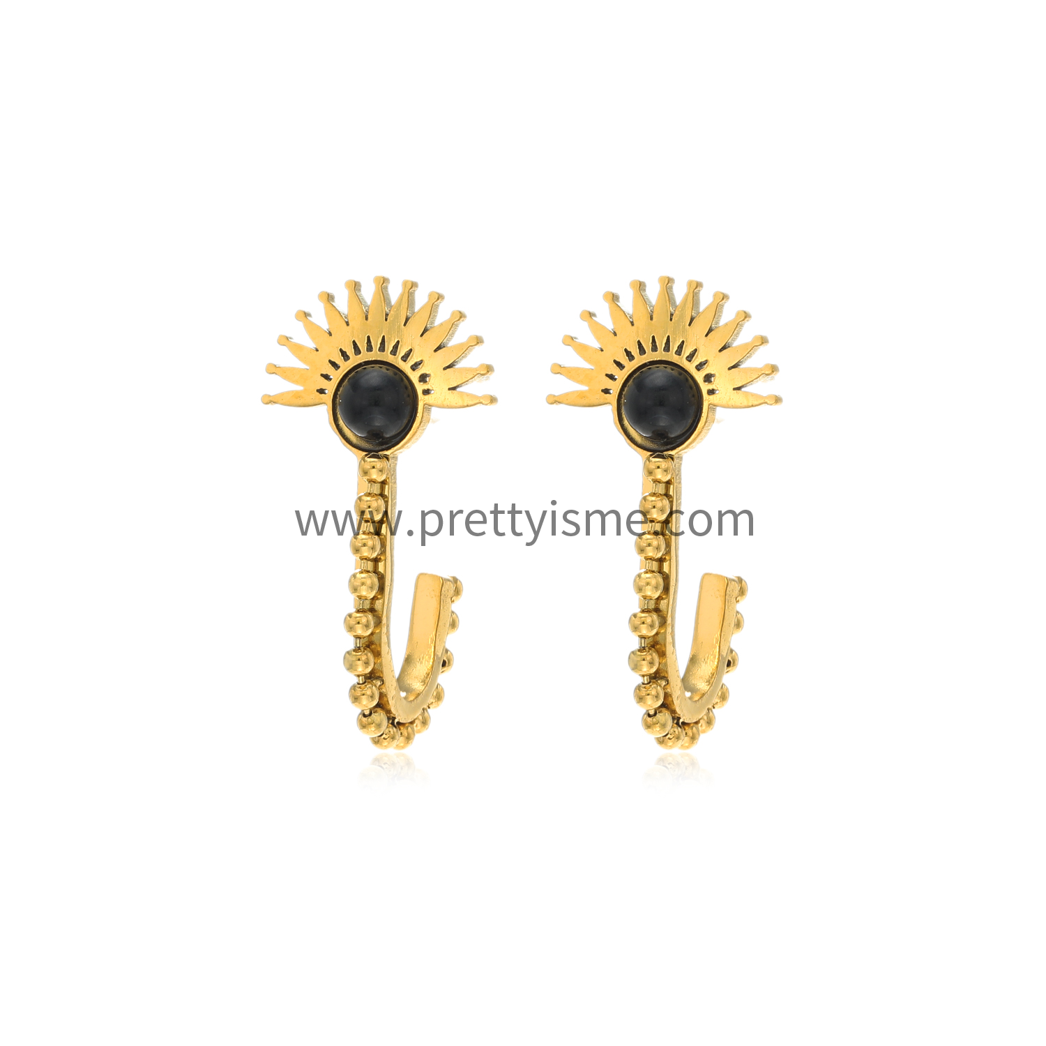 Stainless Steel Earrings Unique Shape 18K Gold Plated Waterproof with Gold Beads (5).webp