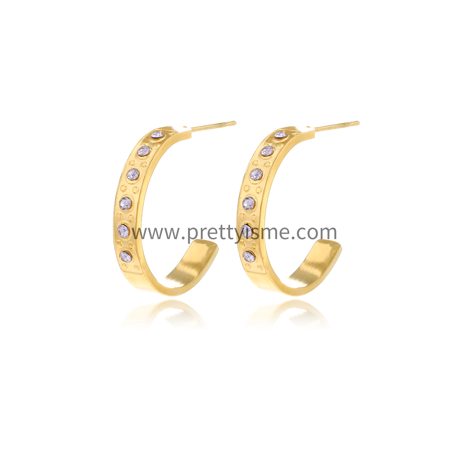 Half Curved Stainless Steel Earrings 18K Gold Plated Water Resistant with Purple Zircon (5).webp