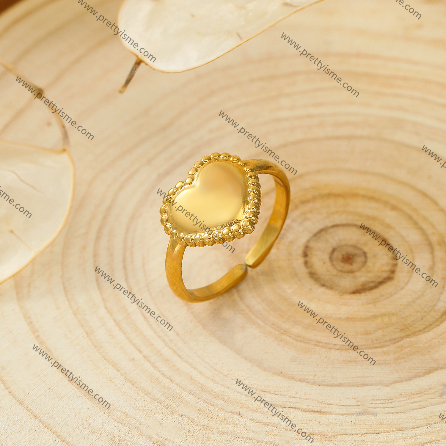 Heart Shape Open Ring Stainless Steel 18K Gold Plated Waterproof Simple Ring.webp