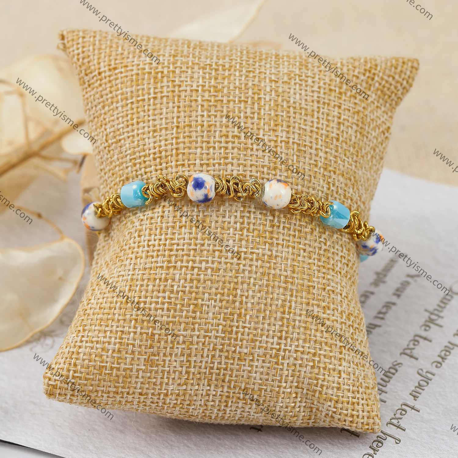 Woven Stainless Steel Bracelet Waterproof Cute Bead Bracelet with Blue.webp