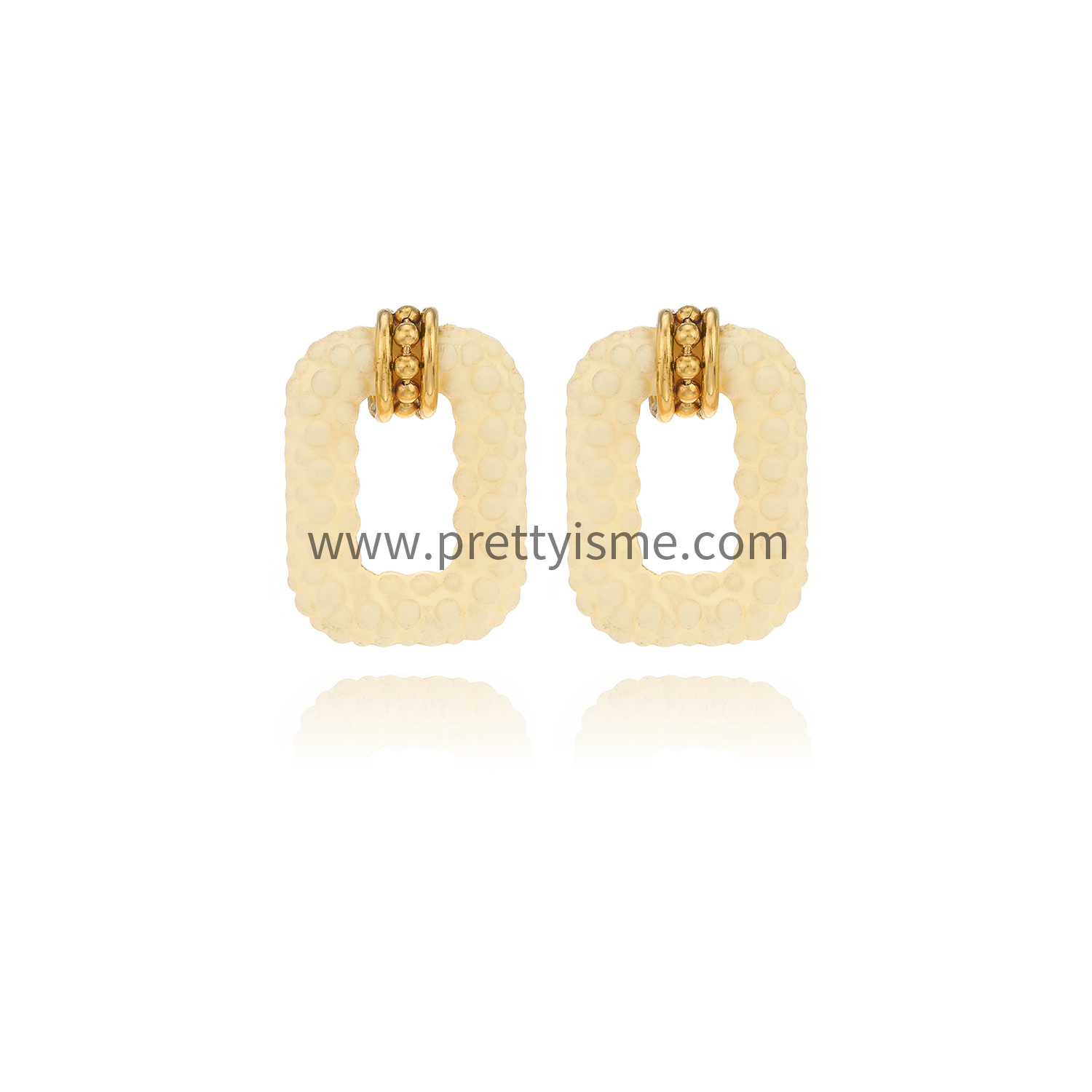 White Square Stainless Steel Earrings with Speckled 18K Gold Plated and Small Gold Beads (5).webp