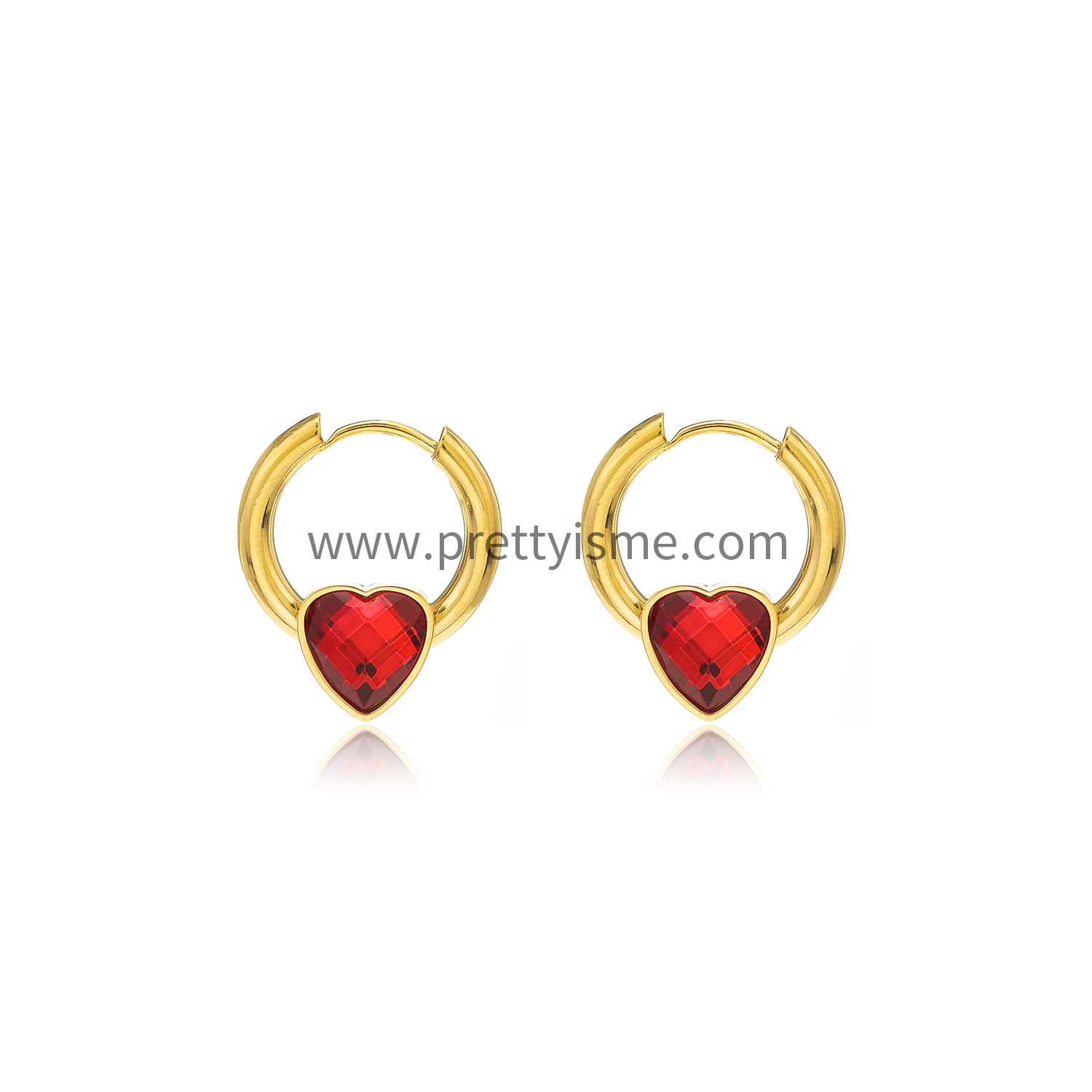 Red Heart Zircon Stainless Steel Earrings Gold Plated 18K Elegant Earrings (5).webp