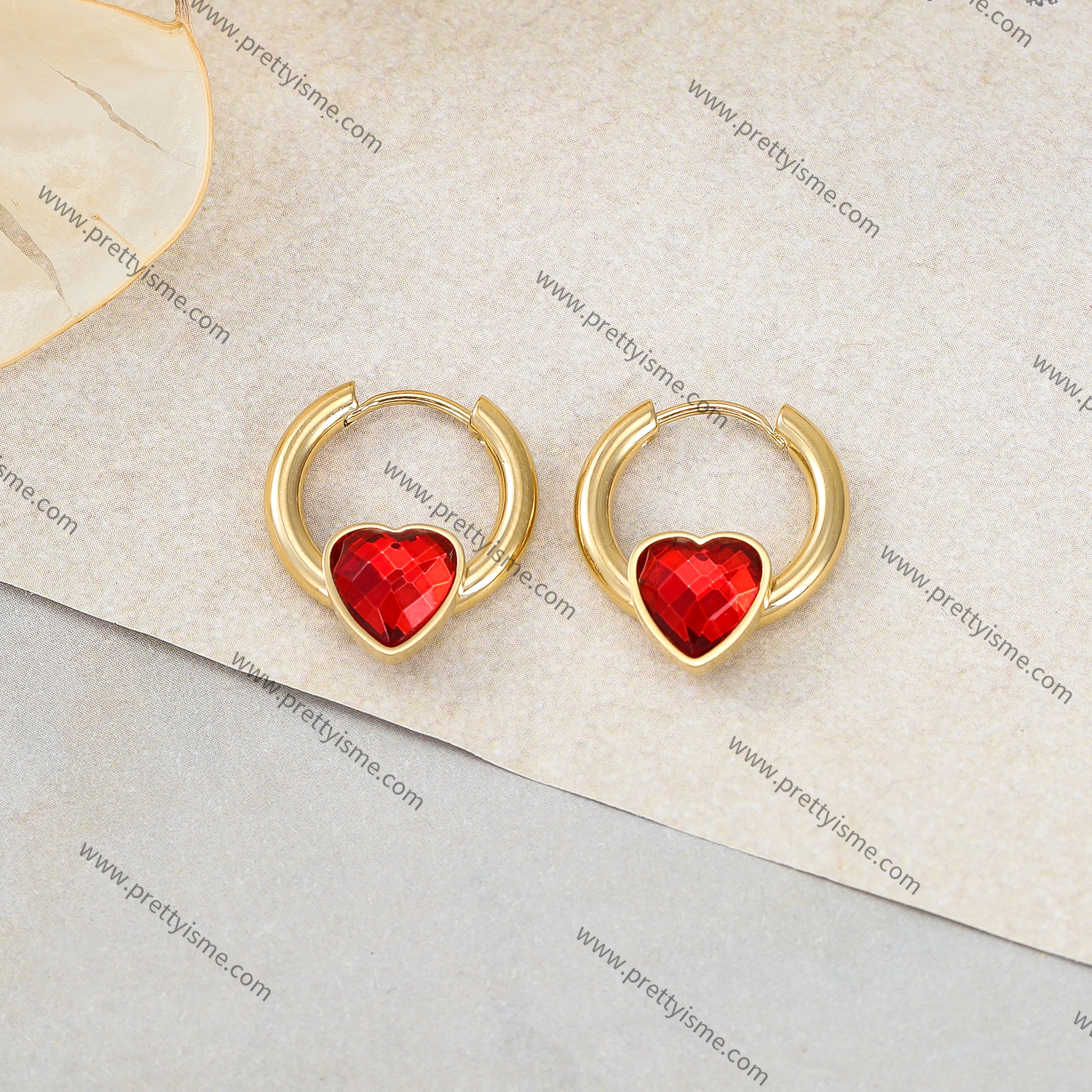 Red Heart Zircon Stainless Steel Earrings Gold Plated 18K Elegant Earrings (2).webp