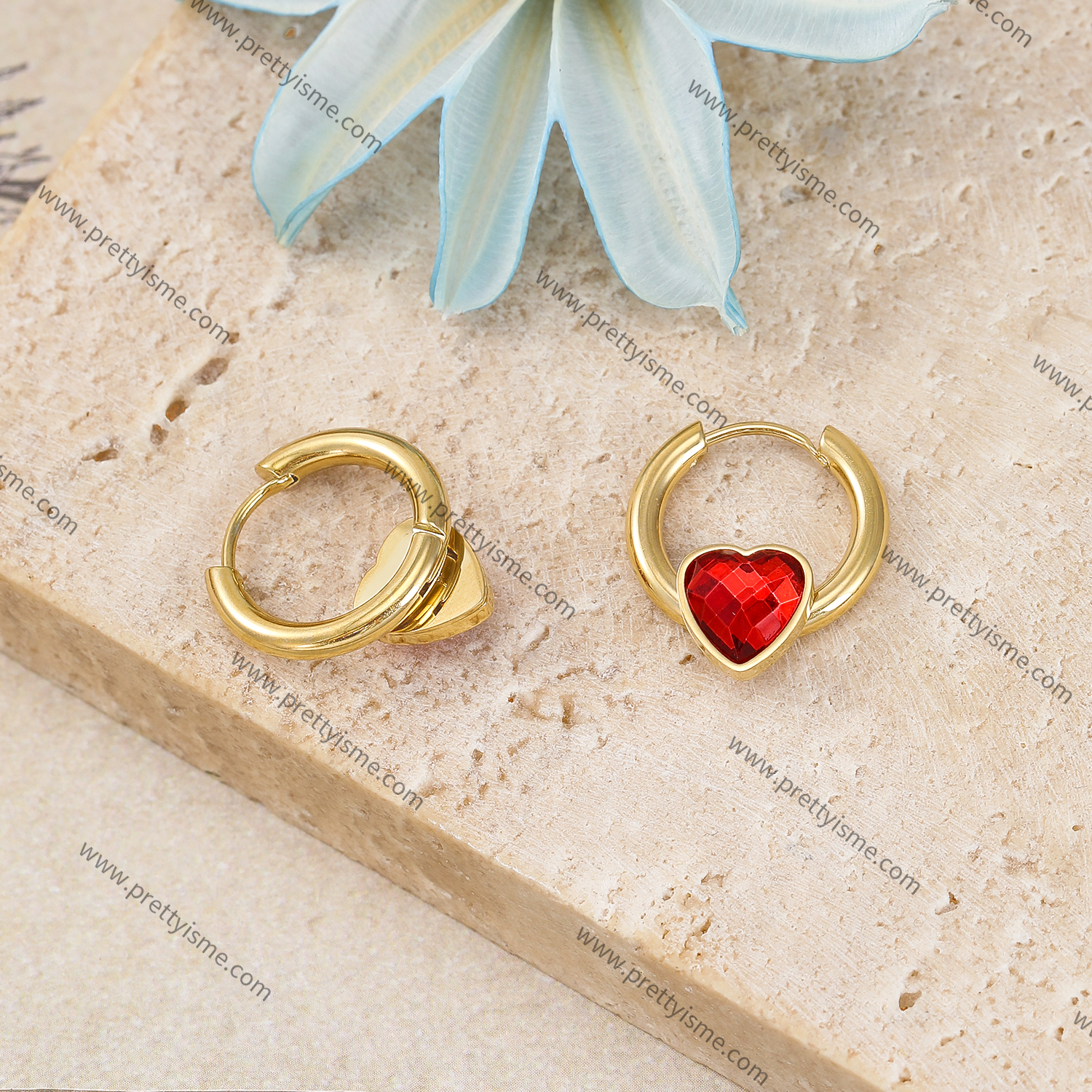 Red Heart Zircon Stainless Steel Earrings Gold Plated 18K Elegant Earrings (3).webp