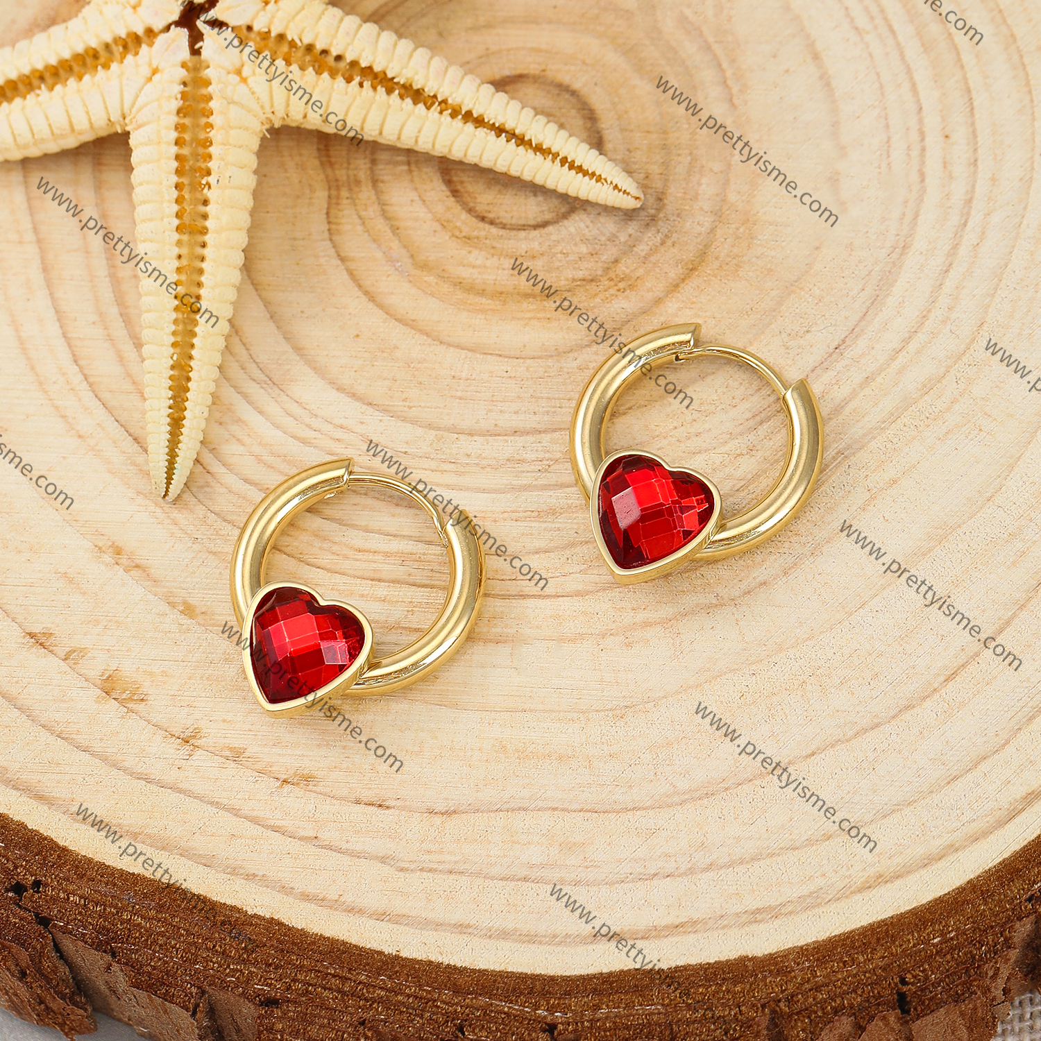 Red Heart Zircon Stainless Steel Earrings Gold Plated 18K Elegant Earrings.webp