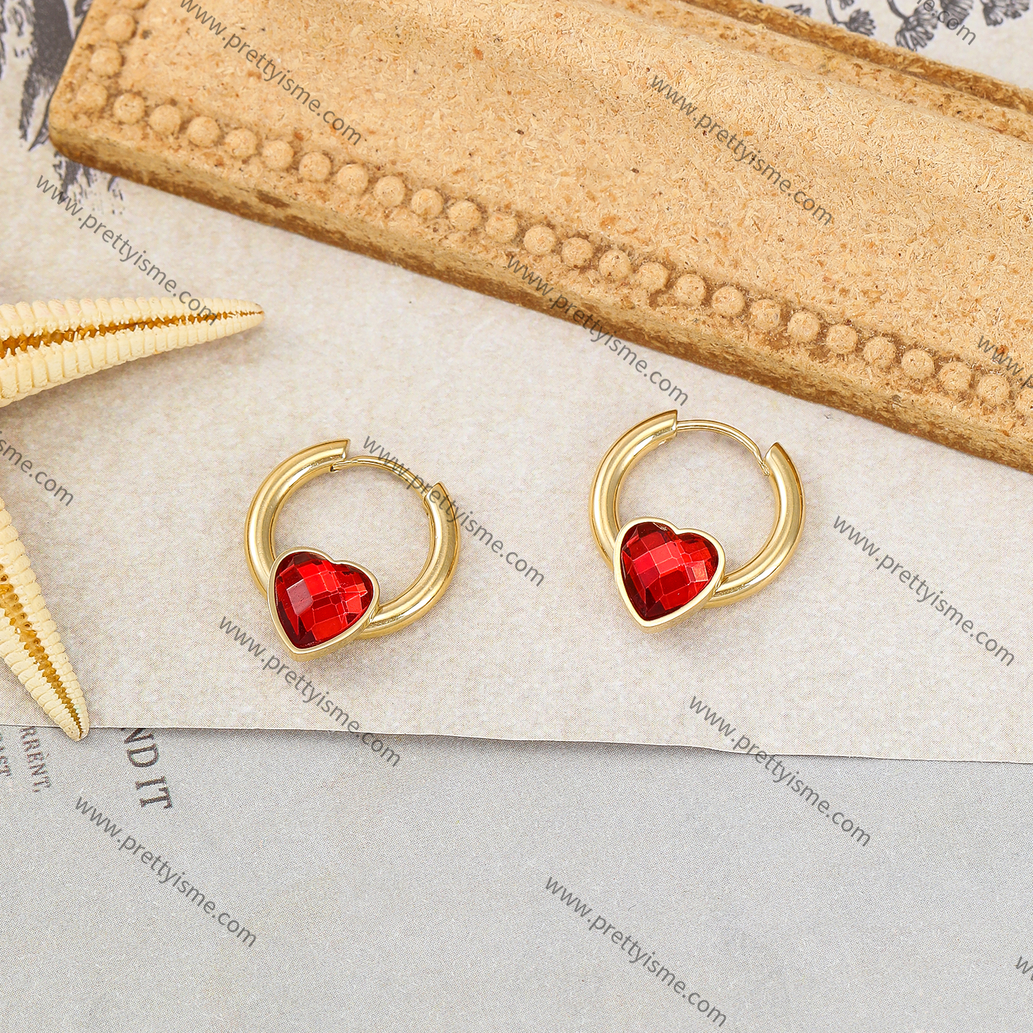 Red Heart Zircon Stainless Steel Earrings Gold Plated 18K Elegant Earrings (4).webp