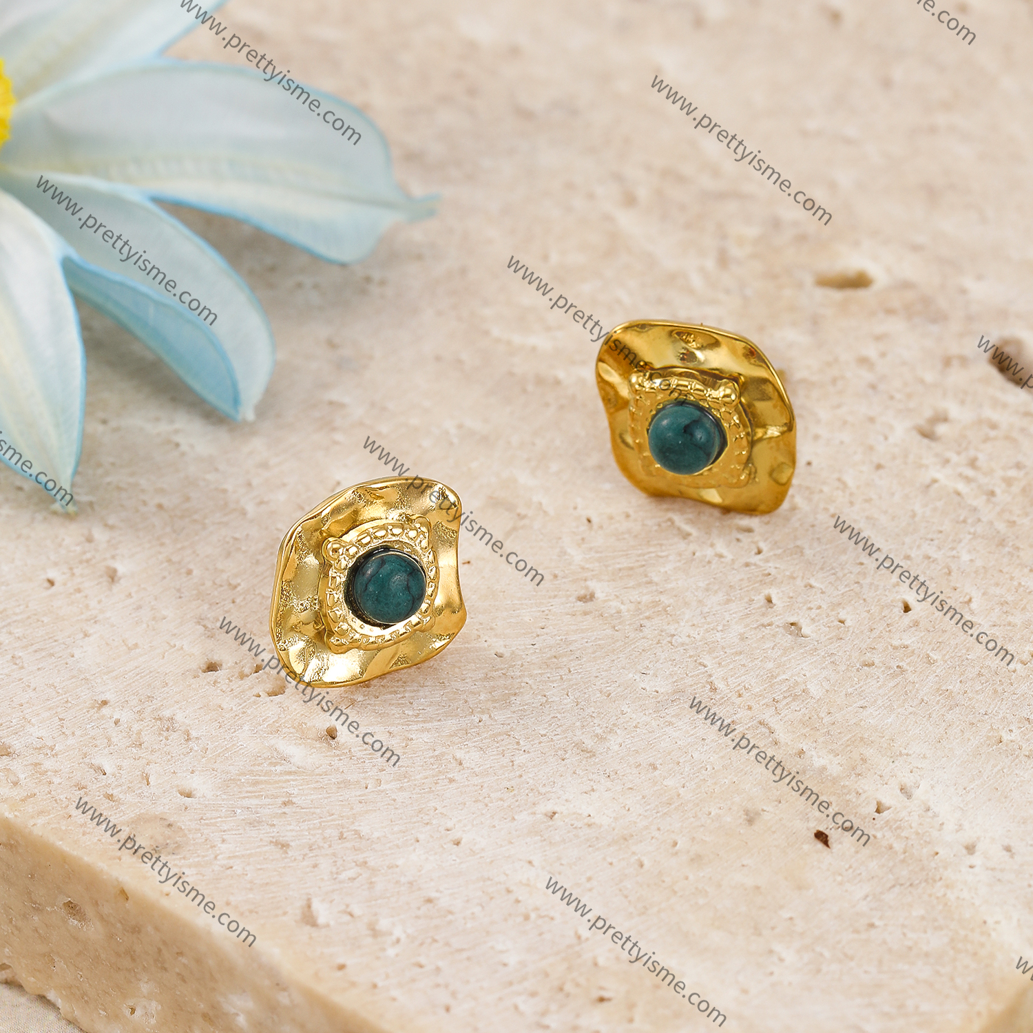 Green Natural Stone Stainless Steel Earrings Gold Plated 18K Elegant Earrings (2).webp