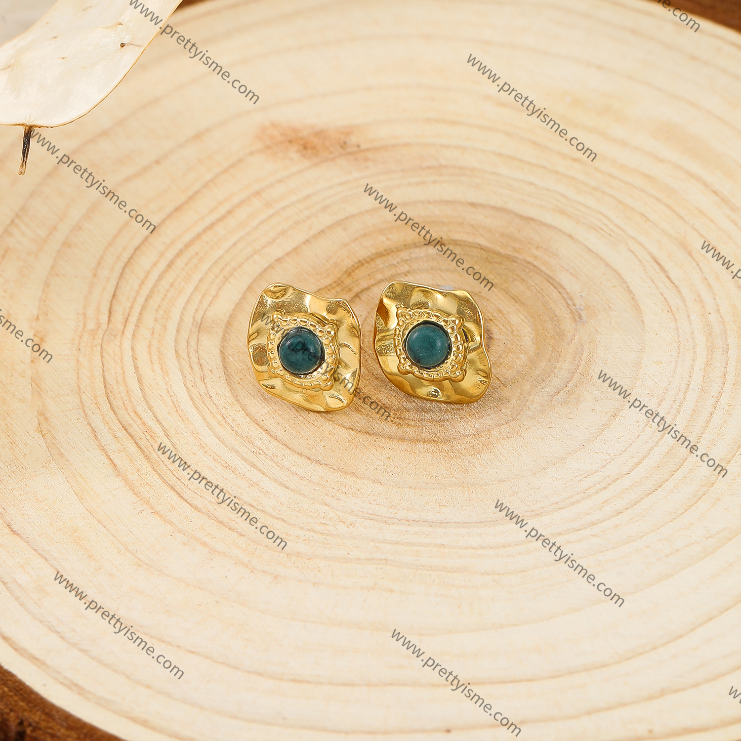 Green Natural Stone Stainless Steel Earrings Gold Plated 18K Elegant Earrings.webp